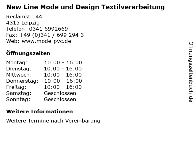 New Line Mode und Design Textilverarbeitung in Leipzig: Adresse und Öffnungszeiten