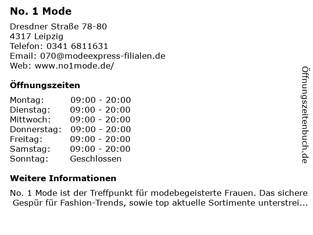 No. 1 Mode in Leipzig: Adresse und Öffnungszeiten