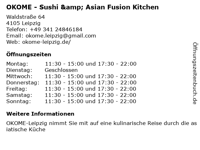 OKOME - Sushi & Asian Fusion Kitchen in Leipzig: Adresse und Öffnungszeiten