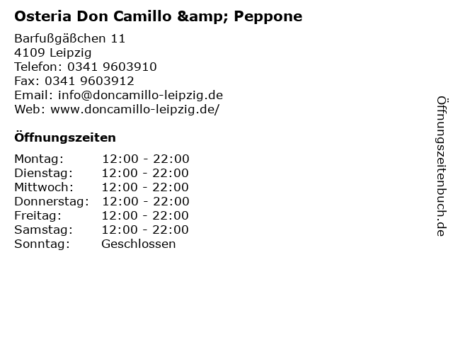 Osteria Don Camillo & Peppone in Leipzig: Adresse und Öffnungszeiten