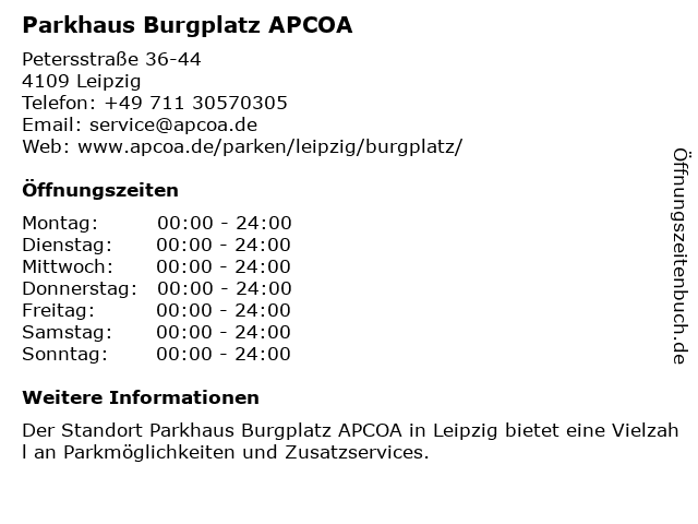 Parkhaus Burgplatz APCOA in Leipzig: Adresse und Öffnungszeiten