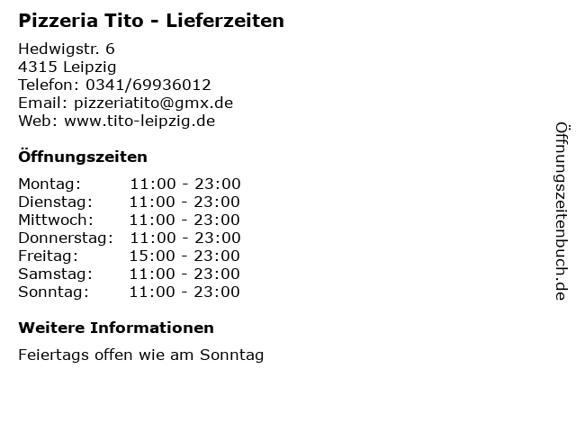Pizzeria Tito - Lieferzeiten in Leipzig: Adresse und Öffnungszeiten