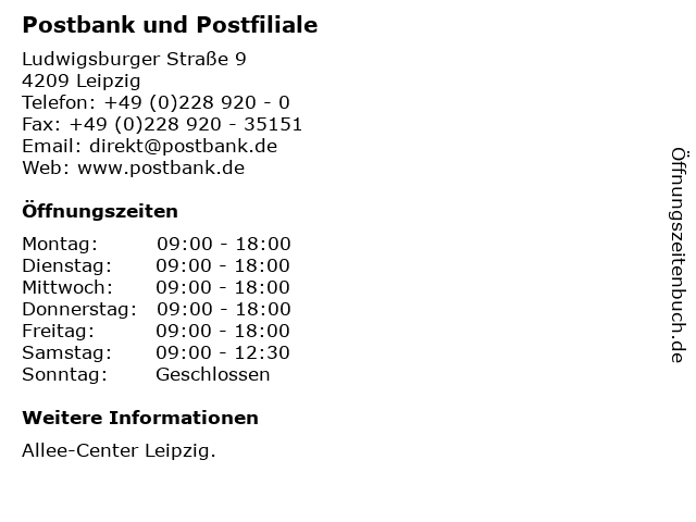 Postbank und Postfiliale in Leipzig: Adresse und Öffnungszeiten