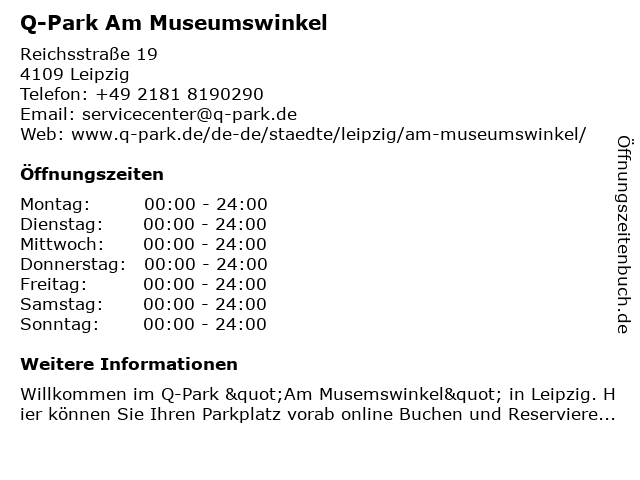 Q-Park Am Museumswinkel in Leipzig: Adresse und Öffnungszeiten
