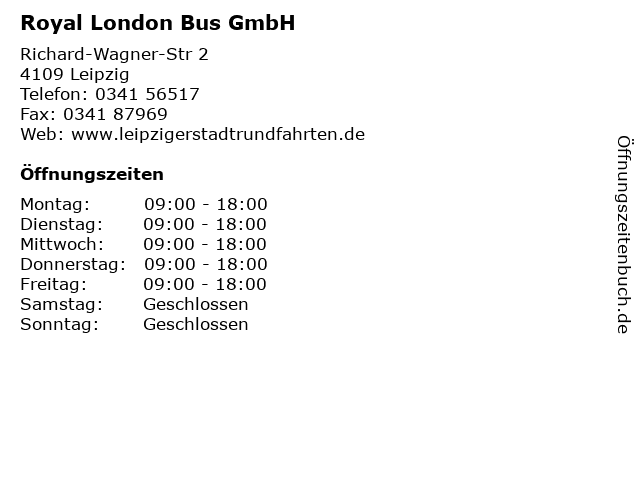 Royal London Bus GmbH in Leipzig: Adresse und Öffnungszeiten