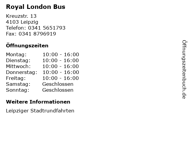 Royal London Bus in Leipzig: Adresse und Öffnungszeiten