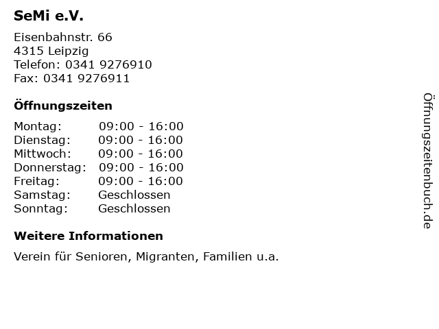 SeMi e.V. in Leipzig: Adresse und Öffnungszeiten