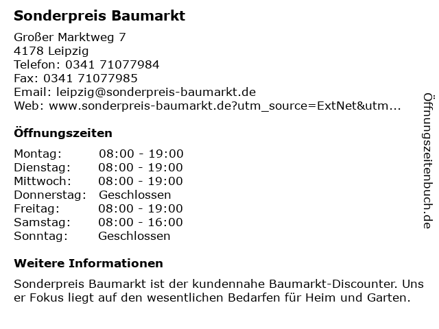 Sonderpreis Baumarkt in Leipzig: Adresse und Öffnungszeiten