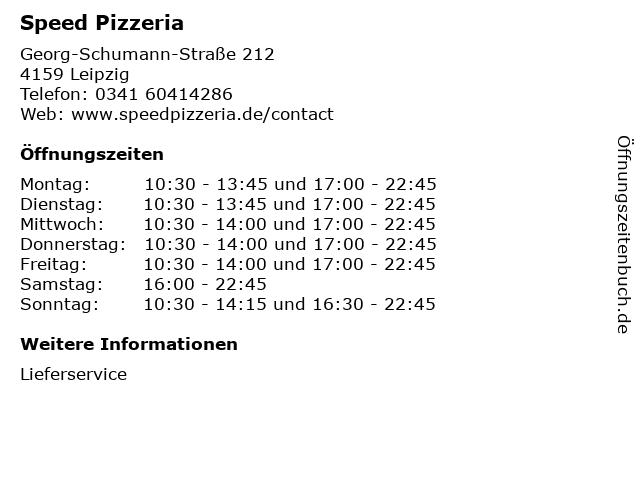 Speed Pizzeria in Leipzig: Adresse und Öffnungszeiten