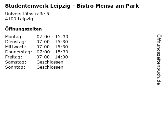 Studentenwerk Leipzig - Bistro Mensa am Park in Leipzig: Adresse und Öffnungszeiten