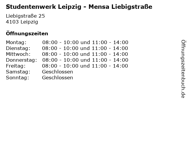Studentenwerk Leipzig - Mensa Liebigstraße in Leipzig: Adresse und Öffnungszeiten