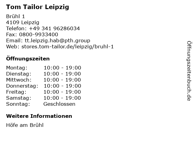 Tom Tailor Leipzig in Leipzig: Adresse und Öffnungszeiten