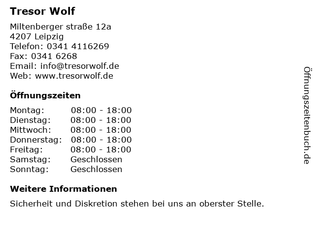 Tresor Wolf in Leipzig: Adresse und Öffnungszeiten