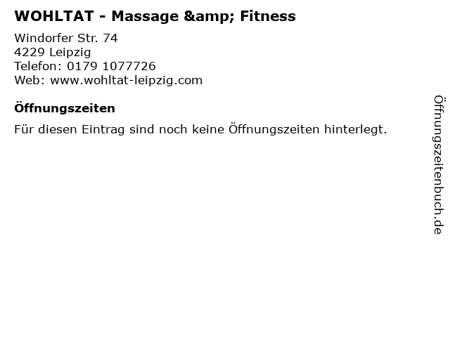 WOHLTAT - Massage & Fitness in Leipzig: Adresse und Öffnungszeiten