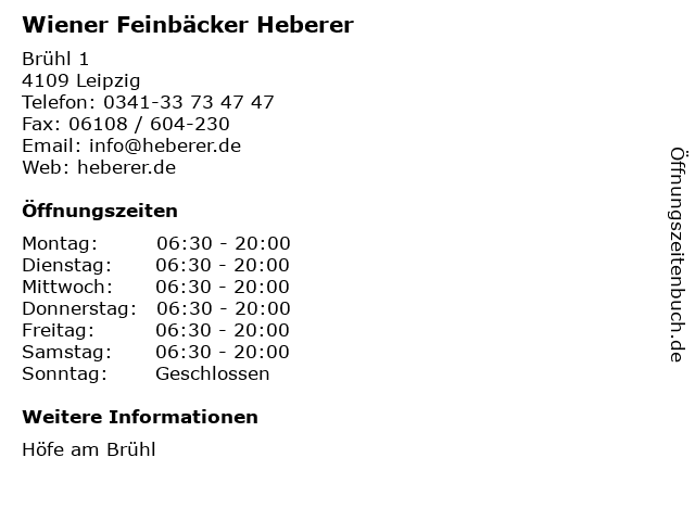 Wiener Feinbäcker Heberer in Leipzig: Adresse und Öffnungszeiten