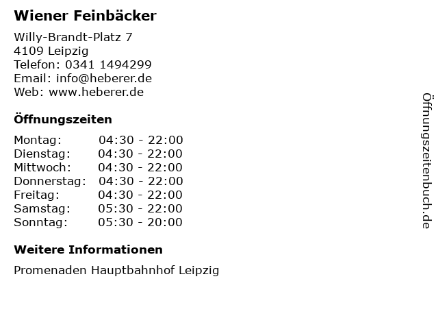 Wiener Feinbäcker in Leipzig: Adresse und Öffnungszeiten