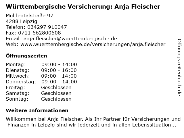 Württembergische Versicherung: Anja Fleischer in Leipzig: Adresse und Öffnungszeiten