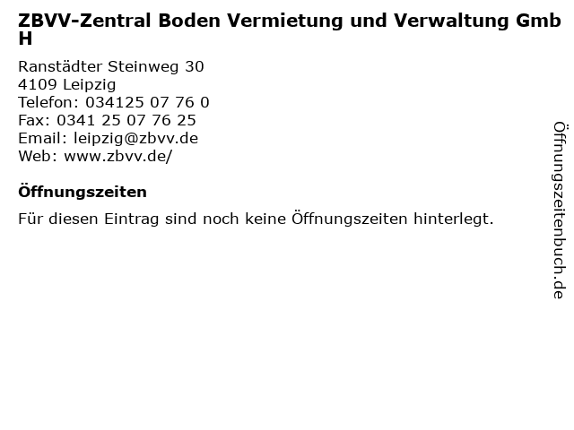 ZBVV-Zentral Boden Vermietung und Verwaltung GmbH in Leipzig: Adresse und Öffnungszeiten