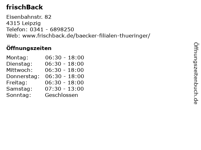 frischBack in Leipzig: Adresse und Öffnungszeiten