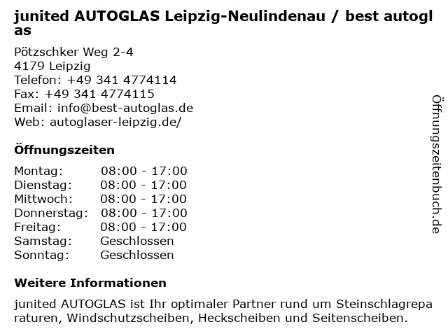 junited AUTOGLAS Leipzig-Neulindenau / best autoglas in Leipzig: Adresse und Öffnungszeiten