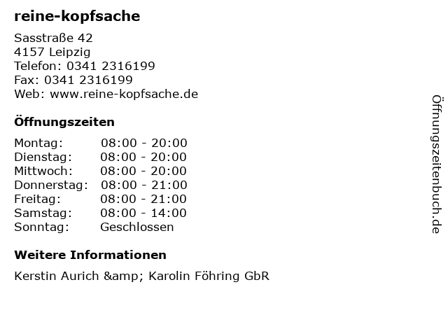 reine-kopfsache in Leipzig: Adresse und Öffnungszeiten