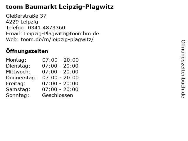 toom Baumarkt Leipzig-Plagwitz in Leipzig: Adresse und Öffnungszeiten