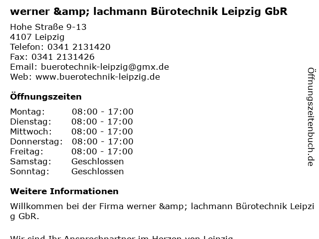 werner & lachmann Bürotechnik Leipzig GbR in Leipzig: Adresse und Öffnungszeiten
