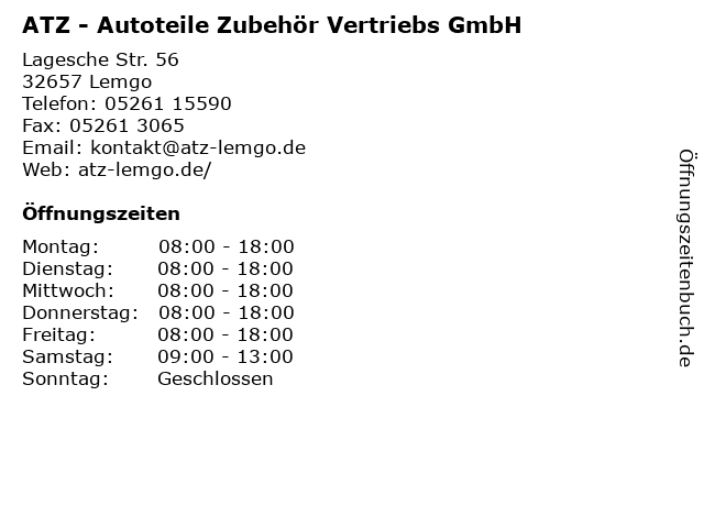 ATZ - Autoteile Zubehör Vertriebs GmbH in Lemgo: Adresse und Öffnungszeiten