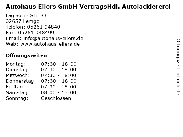 Autohaus Eilers GmbH VertragsHdl. Autolackiererei in Lemgo: Adresse und Öffnungszeiten
