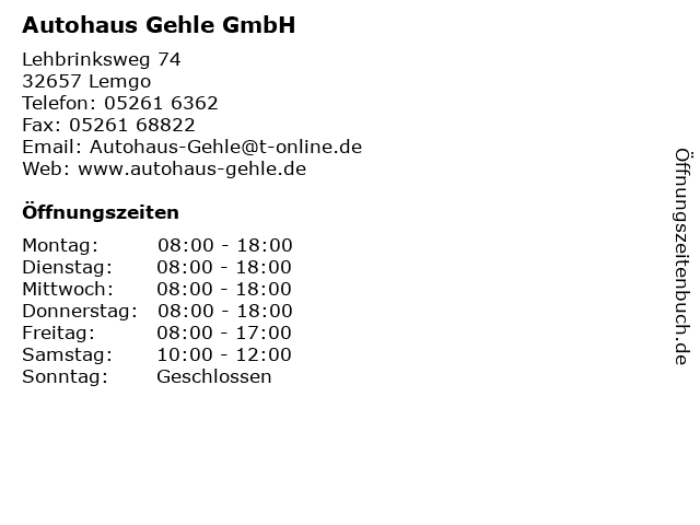 Autohaus Gehle GmbH in Lemgo: Adresse und Öffnungszeiten