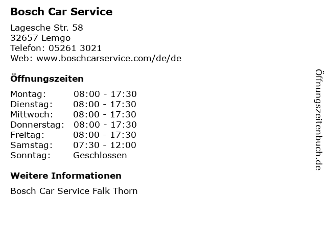 Bosch Car Service in Lemgo: Adresse und Öffnungszeiten