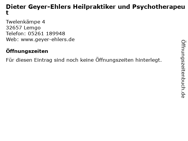 Dieter Geyer-Ehlers Heilpraktiker und Psychotherapeut in Lemgo: Adresse und Öffnungszeiten