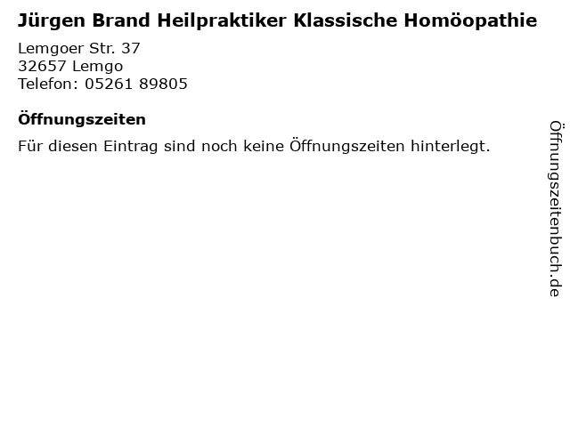 Jürgen Brand Heilpraktiker Klassische Homöopathie in Lemgo: Adresse und Öffnungszeiten