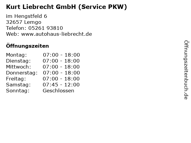 Kurt Liebrecht GmbH (Service PKW) in Lemgo: Adresse und Öffnungszeiten