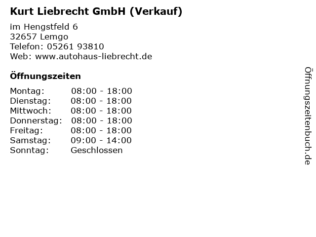 Kurt Liebrecht GmbH (Verkauf) in Lemgo: Adresse und Öffnungszeiten