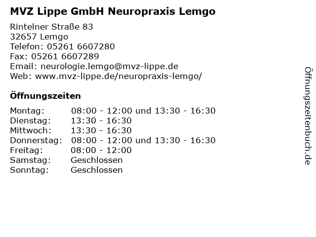 MVZ Lippe GmbH Neuropraxis Lemgo in Lemgo: Adresse und Öffnungszeiten