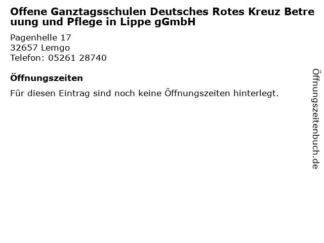 Offene Ganztagsschulen Deutsches Rotes Kreuz Betreuung und Pflege in Lippe gGmbH in Lemgo: Adresse und Öffnungszeiten