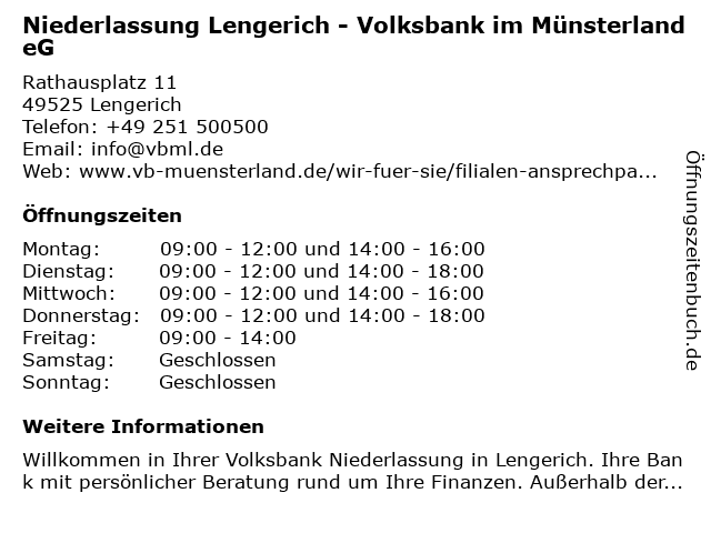 ᐅ Offnungszeiten Vr Bank Kreis Steinfurt Eg