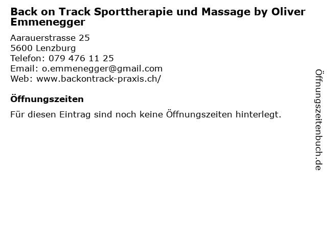 Back on Track Sporttherapie und Massage by Oliver Emmenegger in Lenzburg: Adresse und Öffnungszeiten