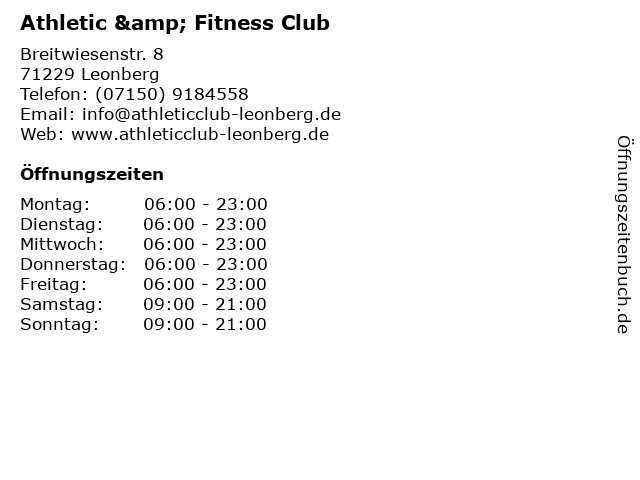 Athletic & Fitness Club in Leonberg, Württemberg: Adresse und Öffnungszeiten