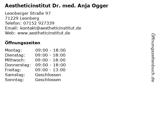 Aestheticinstitut Dr. med. Anja Ogger in Leonberg: Adresse und Öffnungszeiten