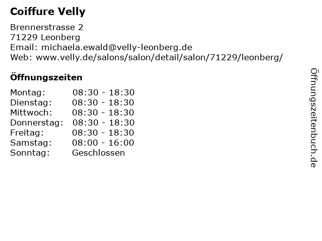 Coiffure Velly in Leonberg: Adresse und Öffnungszeiten