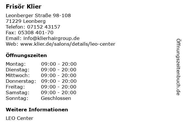 Frisör Klier in Leonberg: Adresse und Öffnungszeiten
