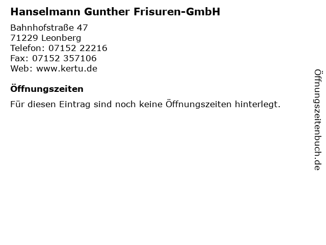 Hanselmann Gunther Frisuren-GmbH in Leonberg: Adresse und Öffnungszeiten