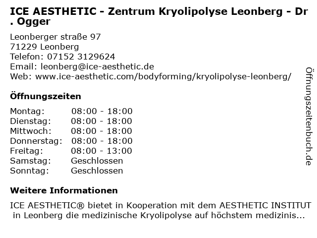 ICE AESTHETIC - Zentrum Kryolipolyse Leonberg - Dr. Ogger in Leonberg: Adresse und Öffnungszeiten