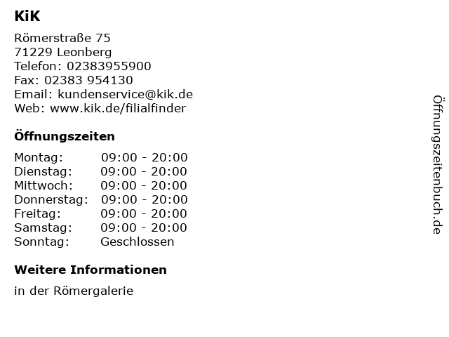KiK in Leonberg: Adresse und Öffnungszeiten
