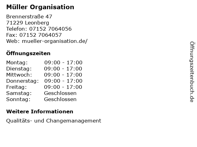 Müller Organisation in Leonberg: Adresse und Öffnungszeiten
