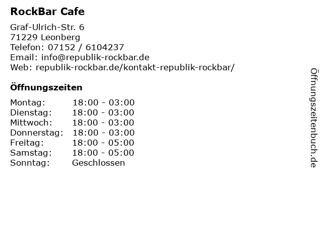 RockBar Cafe in Leonberg: Adresse und Öffnungszeiten