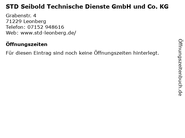 STD Seibold Technische Dienste GmbH und Co. KG in Leonberg: Adresse und Öffnungszeiten
