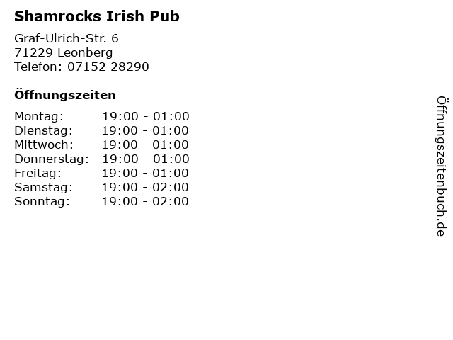 Shamrocks Irish Pub in Leonberg: Adresse und Öffnungszeiten